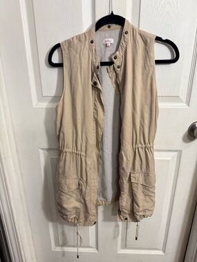 Pixley Beige Utility Vest with Contrast Red Logo